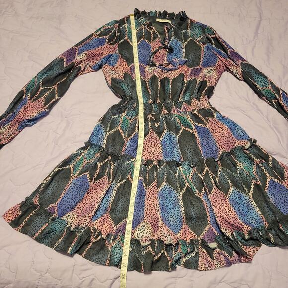 Mulla Long Sleeve Multicolor Animal Geometric Print Fit & Flare Mini Dress Small - Picture 6 of 11